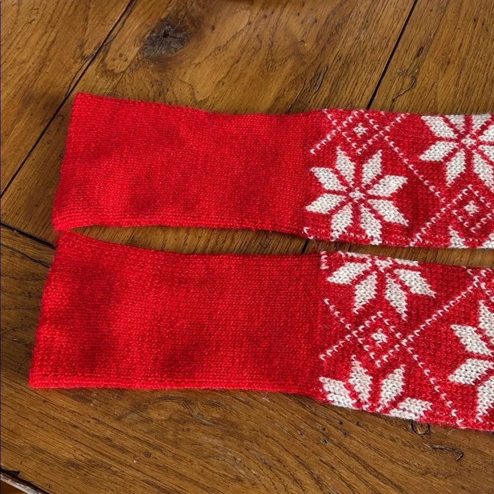 Red and White Snowflake Patterned Knee-High Socks Unisex Stretch Holiday Cabin